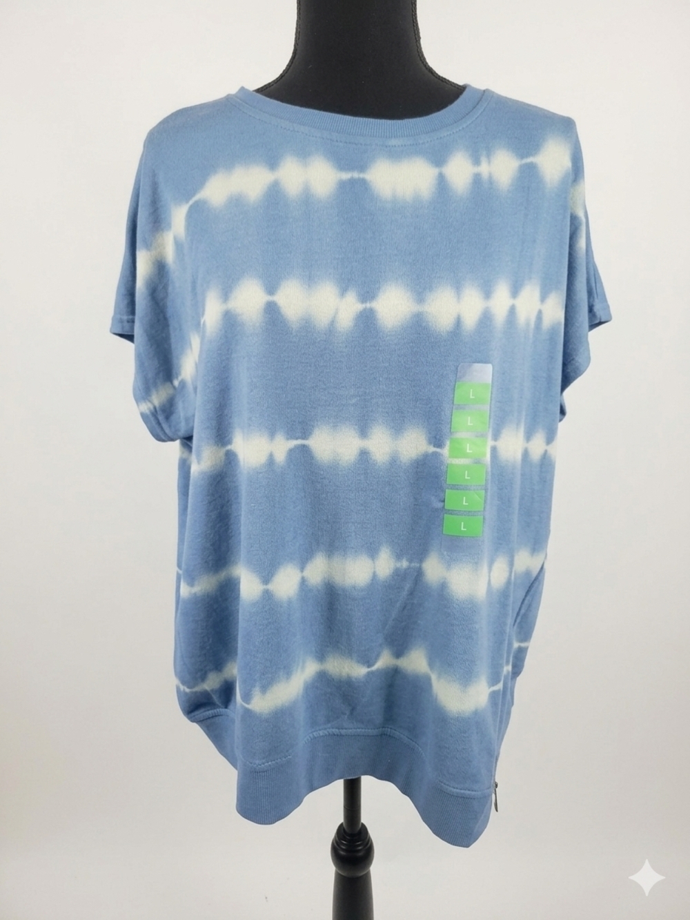 Seven7 Blue and White Tie-Dye Short Sleeve Top
